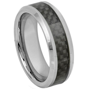 8mm Tungsten Carbide Ring with Black Carbon Fiber Inlay
