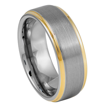 8mm Yellow Gold Tone IP Plated Tungsten Ring with Edge Detail