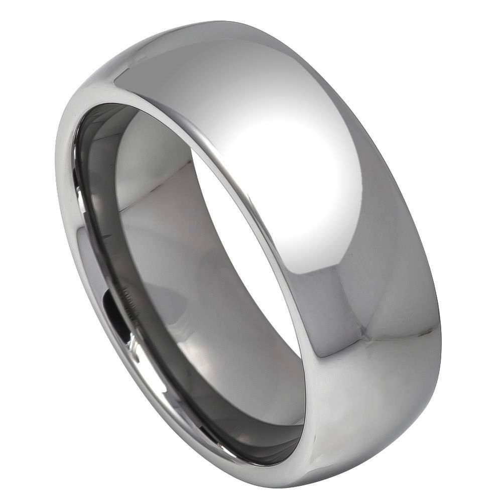 Men's 8mm Polished Tungsten Domed Ring - Classic Shiny Wedding Band
