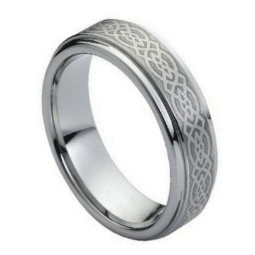 7mm Tungsten Celtic Knot Brushed Laser Engraved Ring
