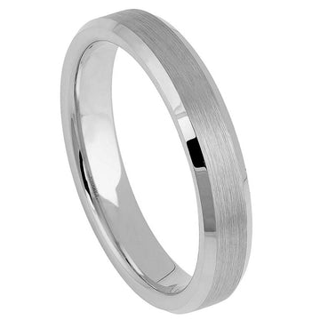 4mm Tungsten Ring - Flat Brushed Center with High Polish Beveled Edges