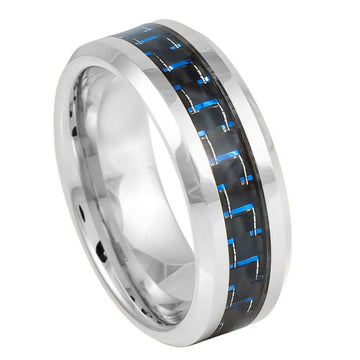 8mm Tungsten Ring with Blue Carbon Fiber Inlay