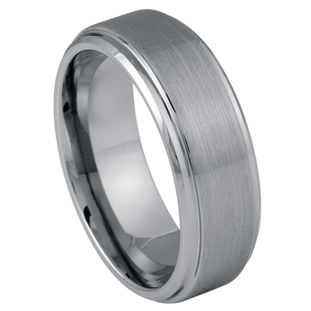 8mm Tungsten Ring – Brushed Center with High Polished Beveled Edges