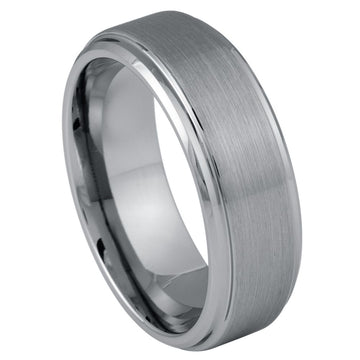 8mm Tungsten Ring – Brushed Center with High Polished Beveled Edges