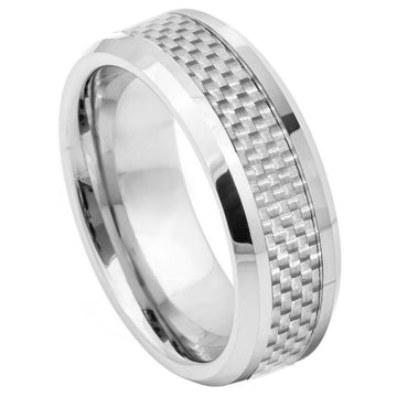 8mm Tungsten Ring with Grey Carbon Fiber Inlay and Low Beveled Edge