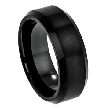 8mm Tungsten Ring with Flat Brushed Center and High Polished Beveled Edge