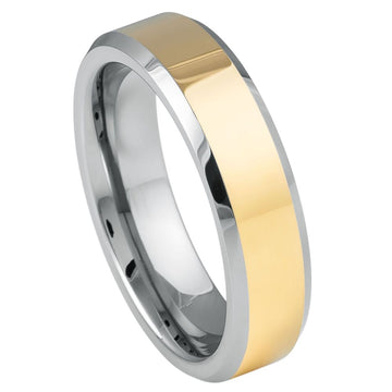6mm Tungsten Gold Plated Polished Shiny Ring with Low Beveled Edge