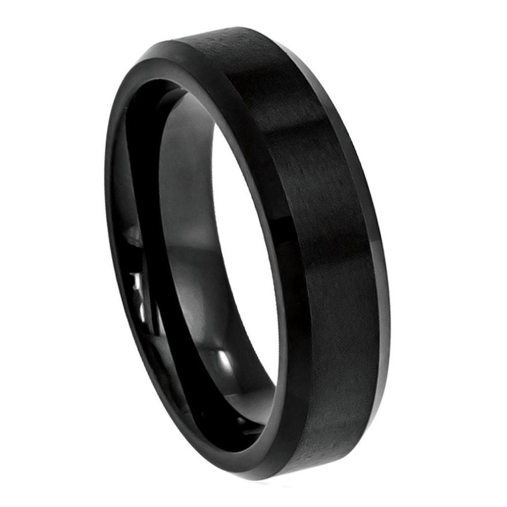 6mm Tungsten Ring Flat Brushed Center with High Polished Beveled Edges