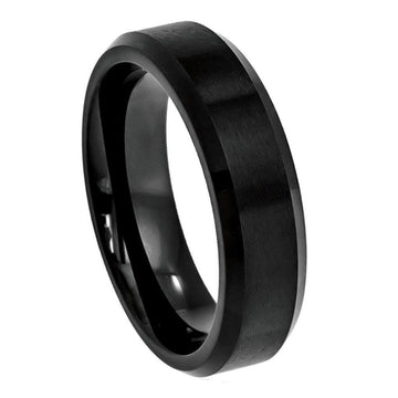 6mm Tungsten Ring Flat Brushed Center with High Polished Beveled Edges