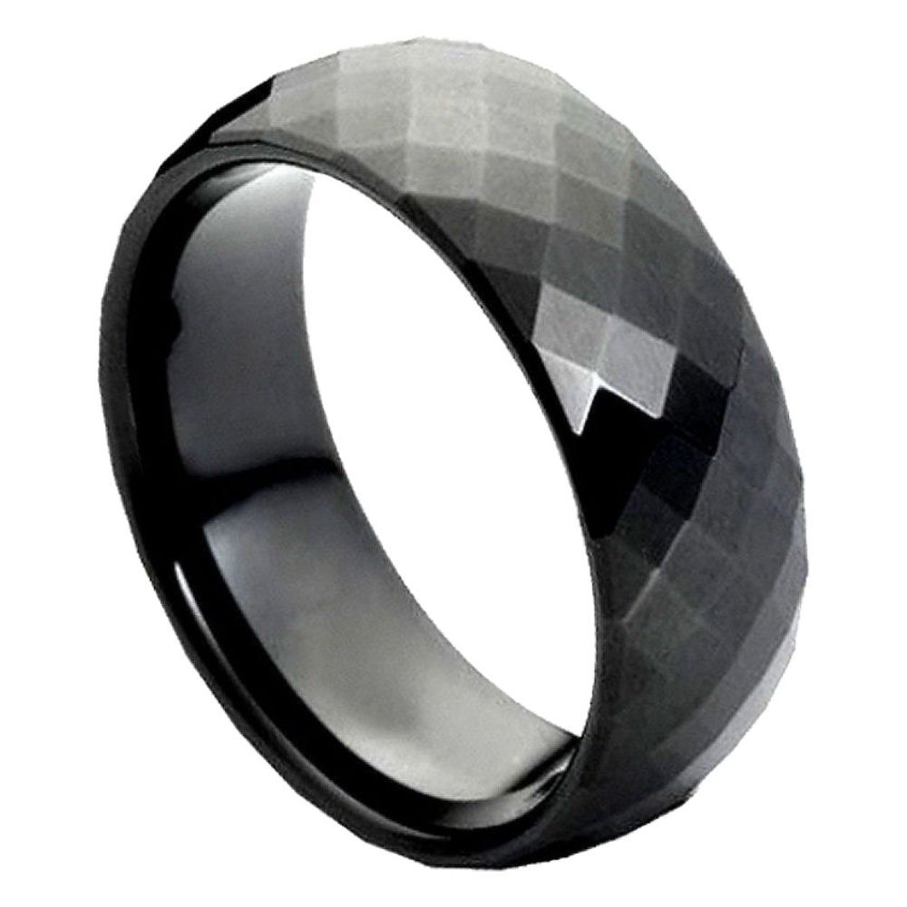 8mm Domed Black IP Tungsten Multi-Faceted Ring
