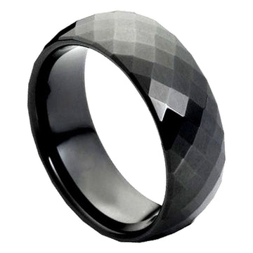 8mm Domed Black IP Tungsten Multi-Faceted Ring