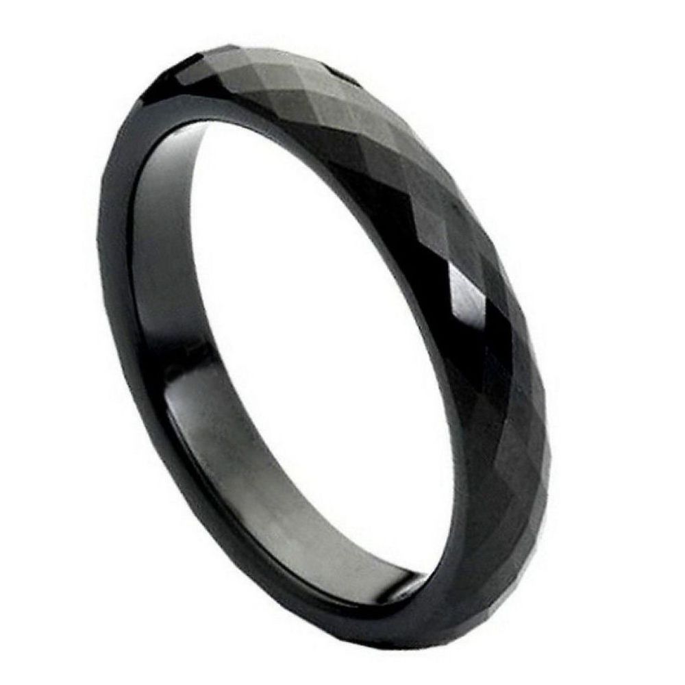 4mm Black IP Faceted Tungsten Ring