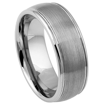 8mm Tungsten Domed Brushed Center Stepped Edge Ring