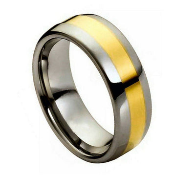 8mm Tungsten Ring Yellow Gold IP Plated Shiny Center