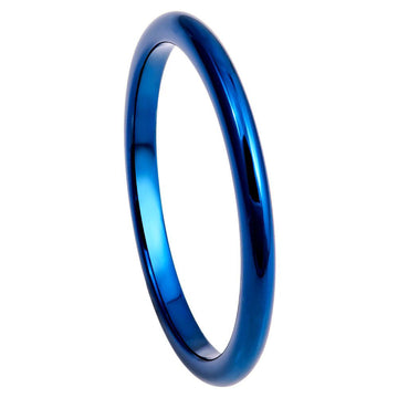 2mm High Polish Blue IP Plated Tungsten Domed Band Ring