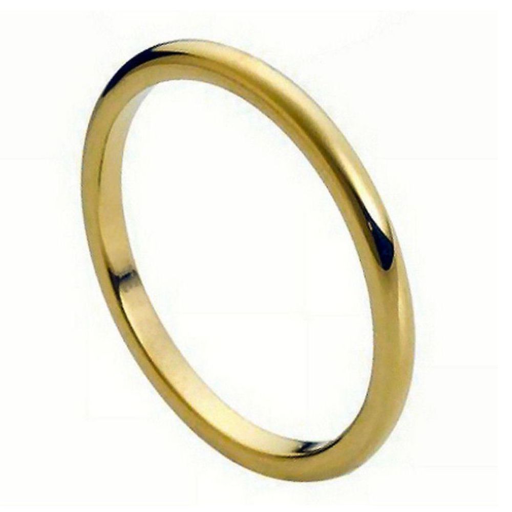 2mm High Polished Yellow Gold Tone Tungsten Thin Band Ring