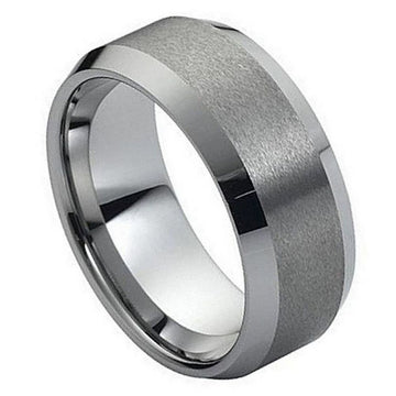 10mm Tungsten Ring with Brushed Center and High Polished Beveled Edge
