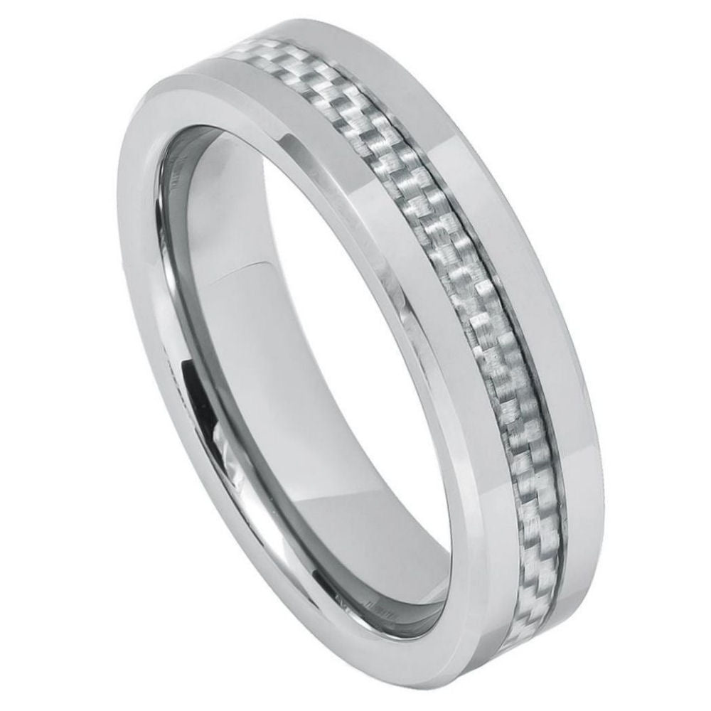 6mm Tungsten Ring with Grey Carbon Fiber Inlay