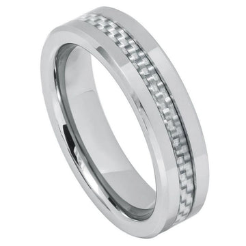 6mm Tungsten Ring with Grey Carbon Fiber Inlay