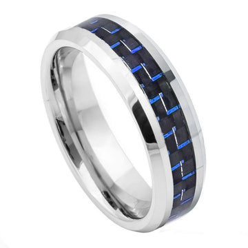 6mm Black Tungsten Ring with Blue Carbon Fiber Inlay