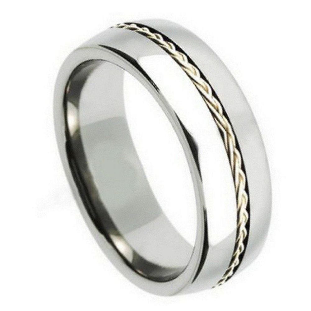 8mm Tungsten Ring with Grooved Braided Sterling Silver Insert