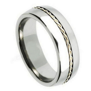8mm Tungsten Ring with Grooved Braided Sterling Silver Insert