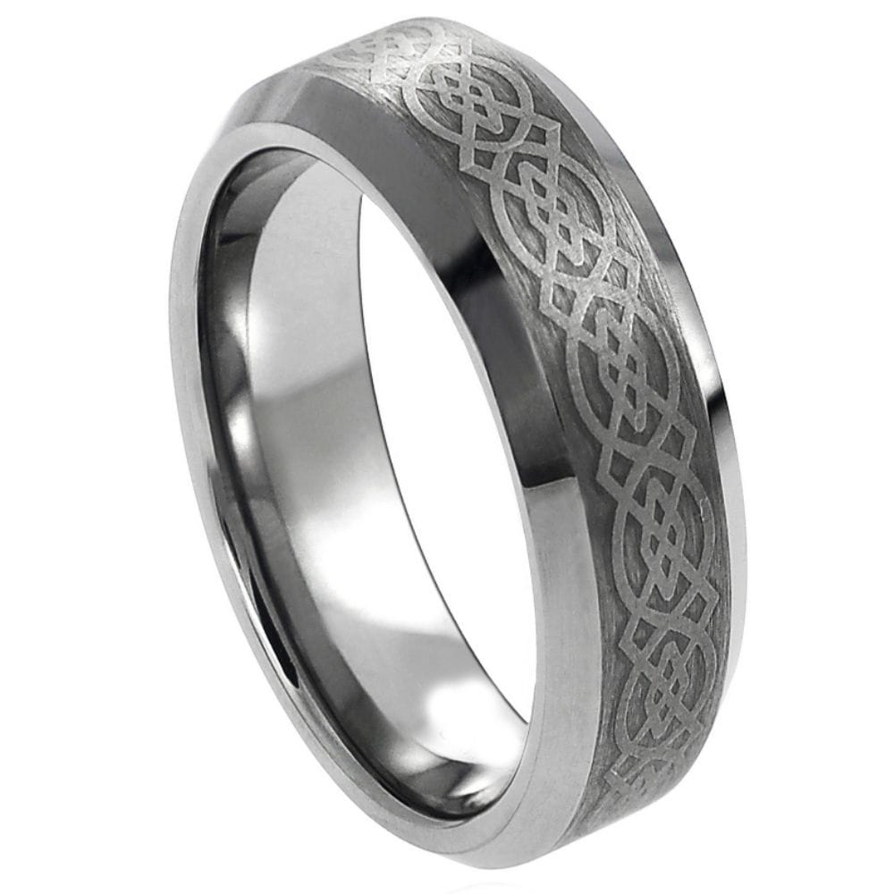 6mm Tungsten Ring with Laser Engraved Celtic Pattern