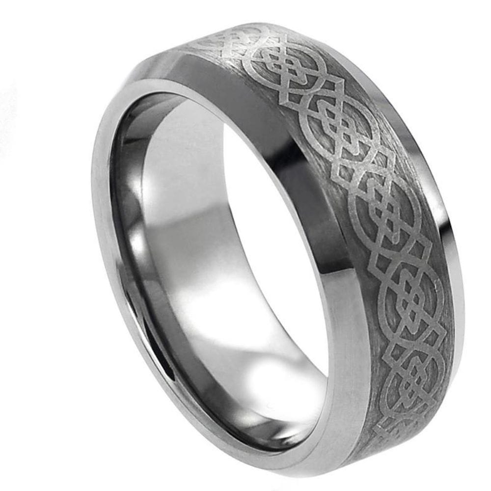 8mm Tungsten Ring with Laser Engraved Celtic Pattern