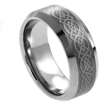 8mm Tungsten Ring with Laser Engraved Celtic Pattern