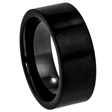 9mm Black IP Plated Tungsten Brushed Pipe Cut Band