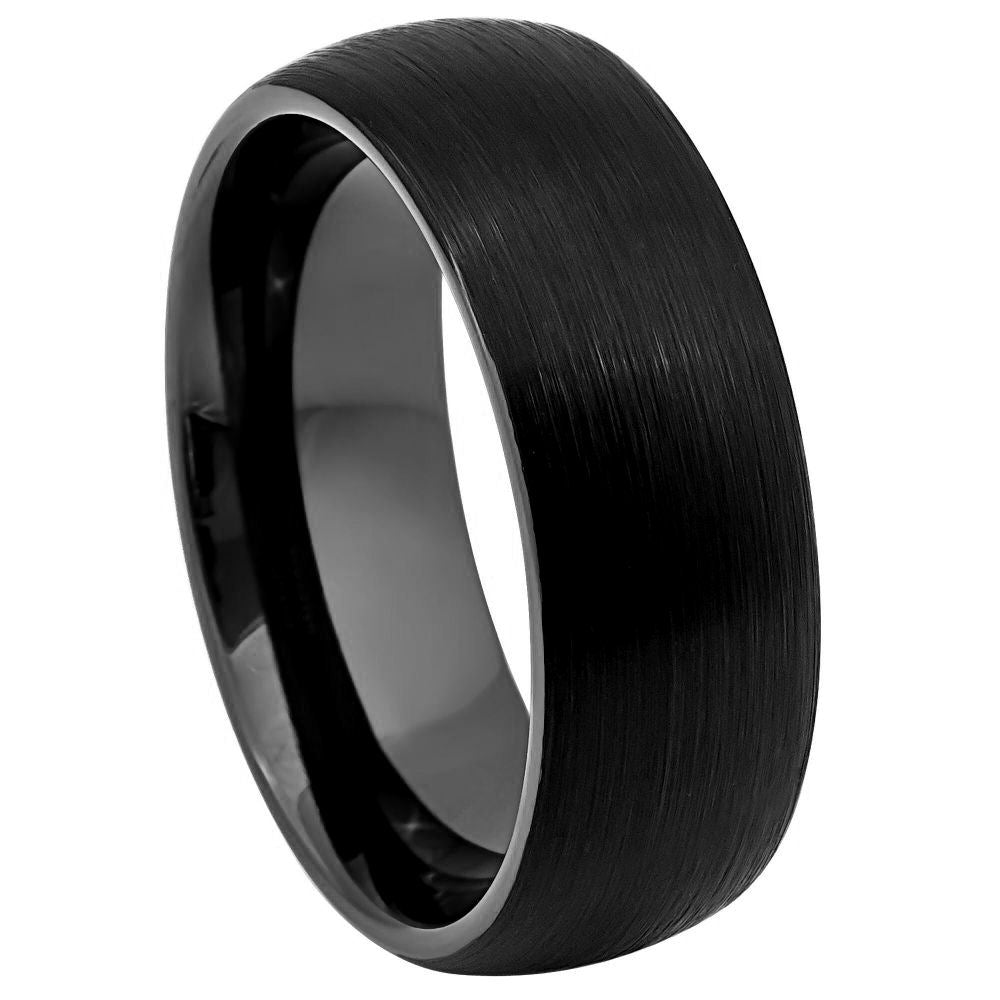 8mm Brushed Black Tungsten Dome Ring | Black IP Plated Classic Band