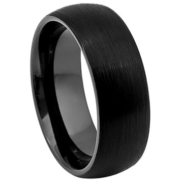8mm Brushed Black Tungsten Dome Ring | Black IP Plated Classic Band