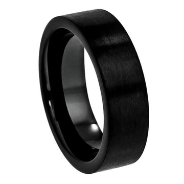 Tungsten Ring Black IP Plated Brushed Pipe Cut Band – 7mm