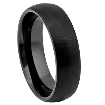 6mm Brushed Black IP Plated Tungsten Domed Band Ring