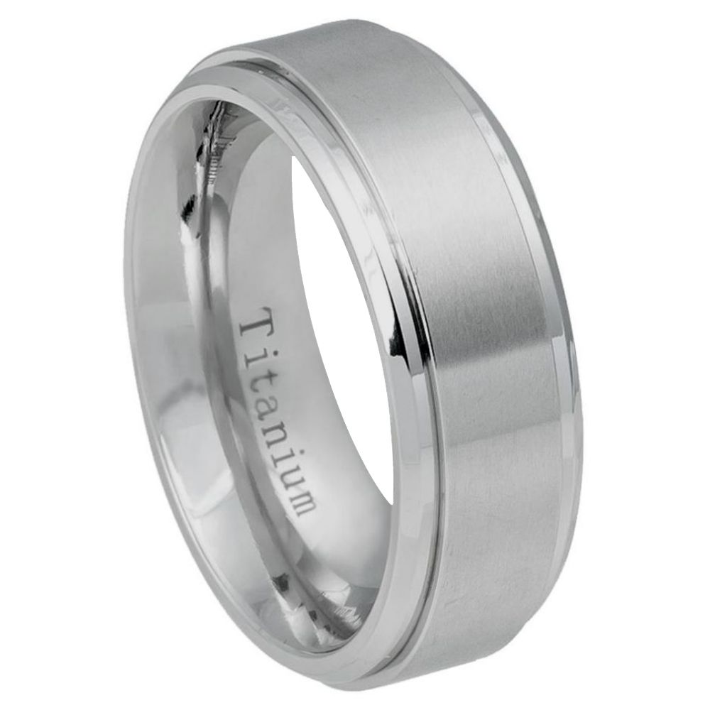 8mm Titanium Ring with Flat Brushed Center and Polished Shiny Edge