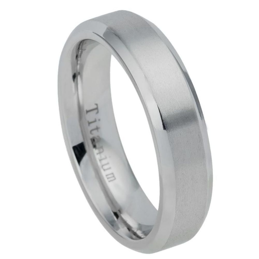 7mm Brushed Center Beveled Edge Titanium Ring