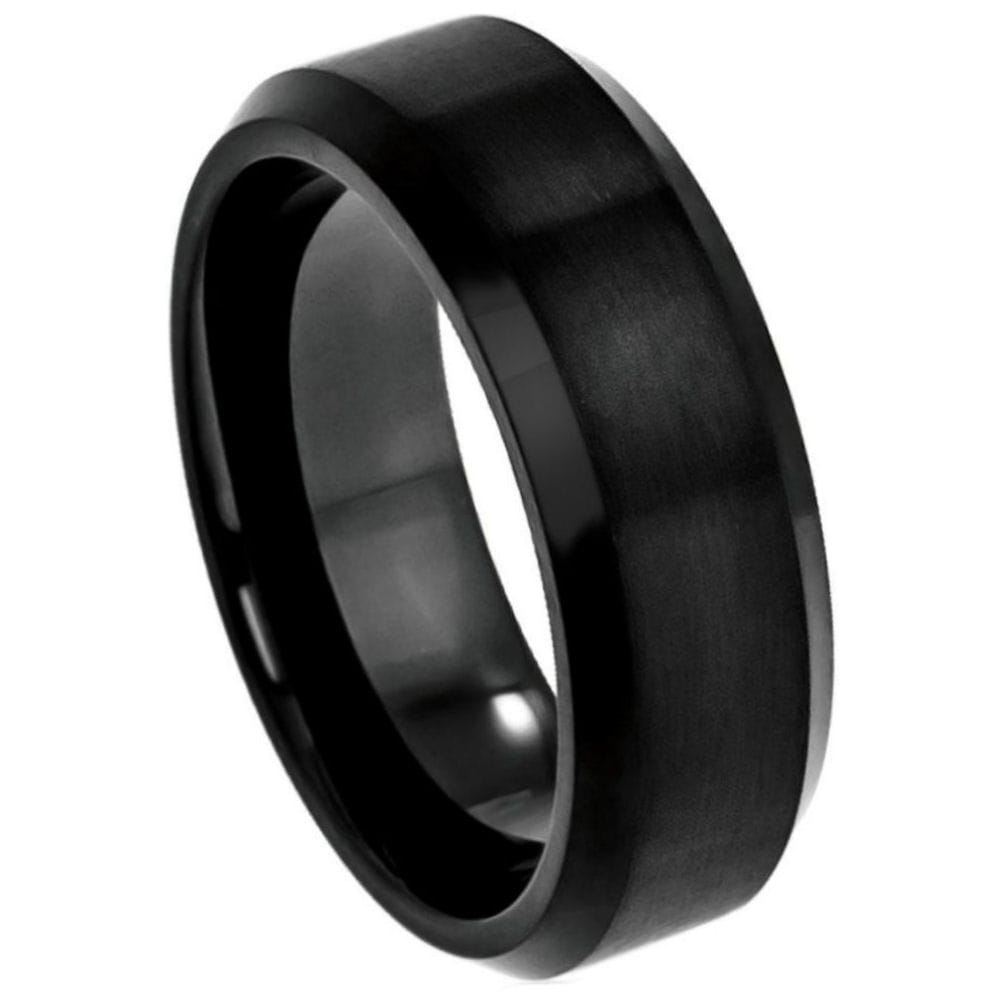 Black IP Plated Titanium Ring with Brushed Center and Beveled Edge - 8mm