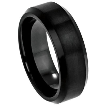 Black IP Plated Titanium Ring with Brushed Center and Beveled Edge - 8mm