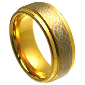8mm Yellow Gold Tone IP Plated Tungsten Celtic Knot Ring