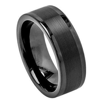 8mm Tungsten Pipe Cut Ring with Brushed Center and High Polished Flat Edge