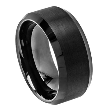 10mm Tungsten Ring with Brushed Center and Polished Beveled Edges