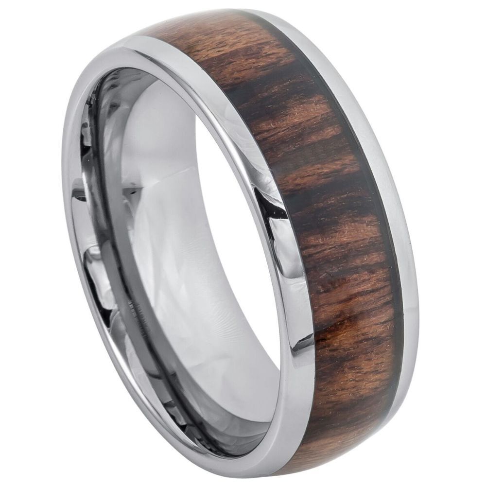 8mm High Polished Domed Titanium Ring with Rosewood Inlay