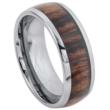 8mm High Polished Domed Titanium Ring with Rosewood Inlay