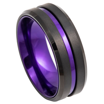 8mm Black IP Plated Grooved Center Ring with Blue-Violet Anodized Aluminum Sleeve