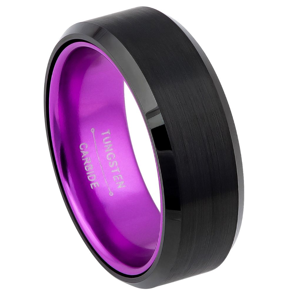 8mm Black IP Brushed Center Ring with Shiny Beveled Edge and Electric Purple Anodized Aluminum Sleeve Insert