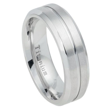 White IP Plated Titanium Domed Brushed Center Stepped Edge Ring - 7mm