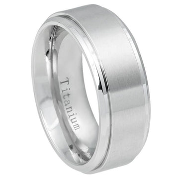 9mm White IP Plated Titanium Ring with Brushed Center and Shiny Stepped Edge