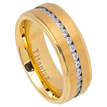 Yellow IP Titanium Eternity Style Ring with CZs, 8mm