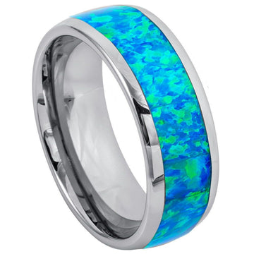 8mm Tungsten Ring with Synthetic Opal Inlay and Domed Profile