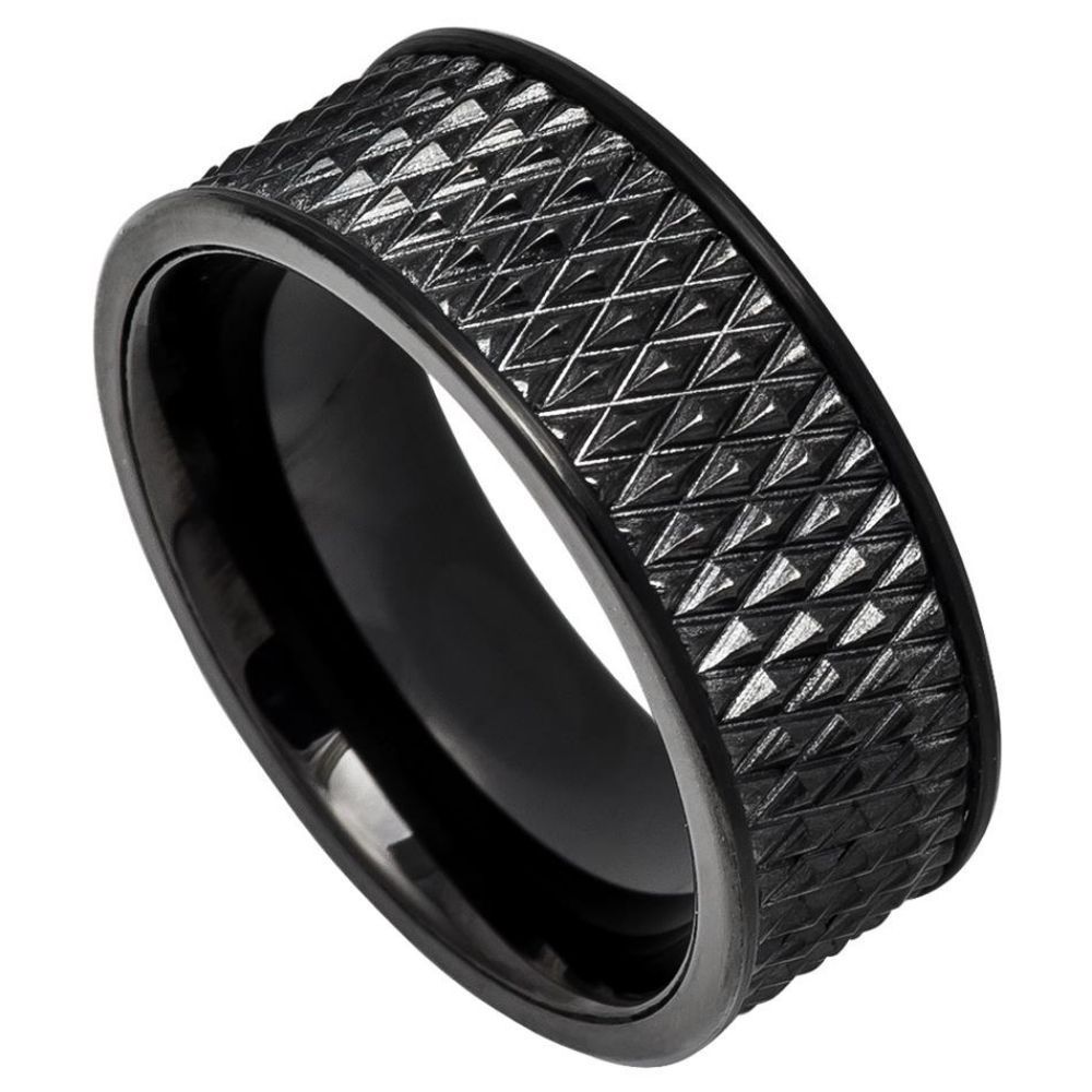 9mm Black IP Plated Tungsten Parallelogram Ring with Straight Edges